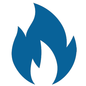 Simplified blue flame icon on a black background.