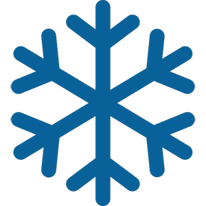 Blue snowflake icon on a black background.